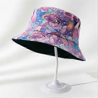 Fisherman Hat with Iridescent Mushroom Tie-Dye Print, Reversible Summer Sun Hat for Men Women Couple Outdoor Hiking Travel Fishing