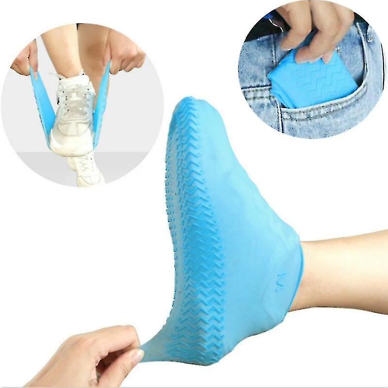 1 Pair Waterproof Shoe Cover Silicone Material Unisex Shoes Protectors Rain Boots(blue)