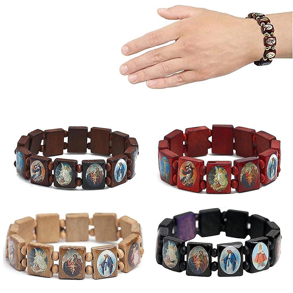 Pcs Wooden Rosary Jesus Bracelet Elastic Stretch Bangle with