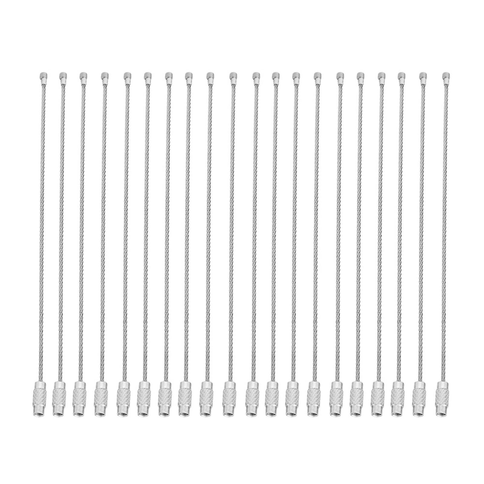 20Pcs/Bag Stainless Steel Wire Keychains Cable Rope Key Ring with Screw Locking Silver