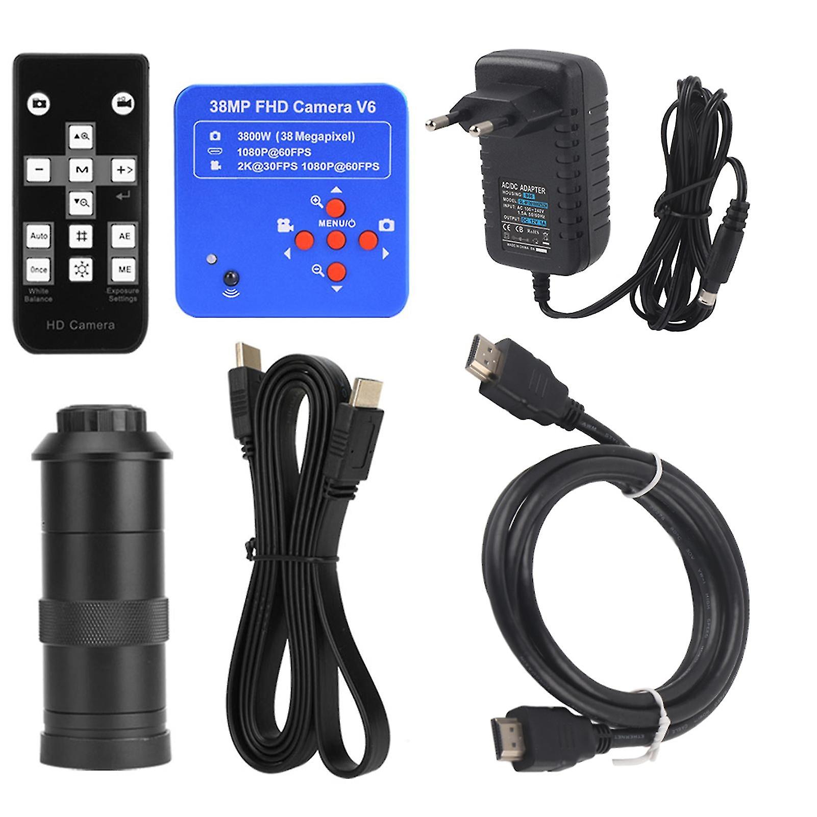 38Mp hdmi usb מצלמת מיקרוסקופ וידאו תעשייתית עם ערכת עדשה 100x תקע eu 110-240v