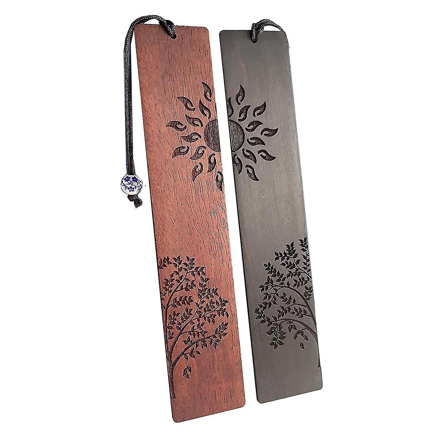 Wooden Bookmark Tree And Sun Printed Chinese Style Creative Gift For Reader