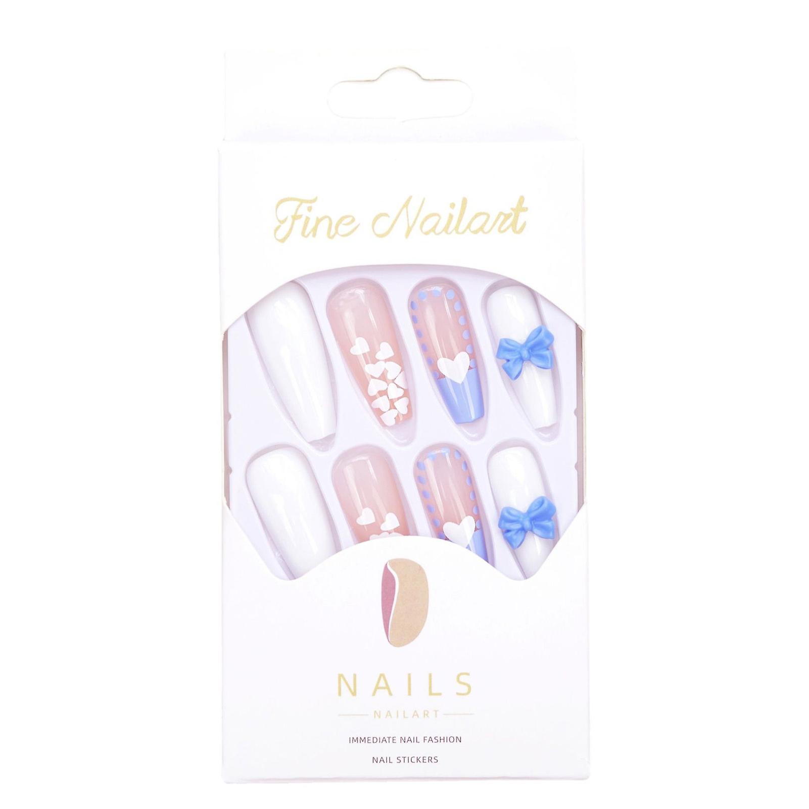 Full Cover Blue False Nails Sweet Long T-type Artificial Finger Manicure