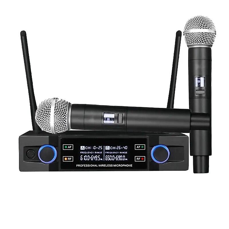 Professional Wireless Microphone System Dual Channel Uhf Fixed Frequency Cordless Handheld Dynamic Mic For Karaoke Party Church