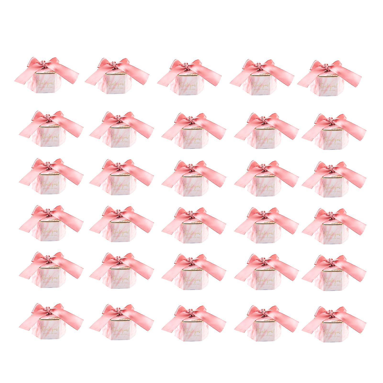 30 Pcs Paper Candy Boxes with Ribbon for Wedding Party Favors (Pink)