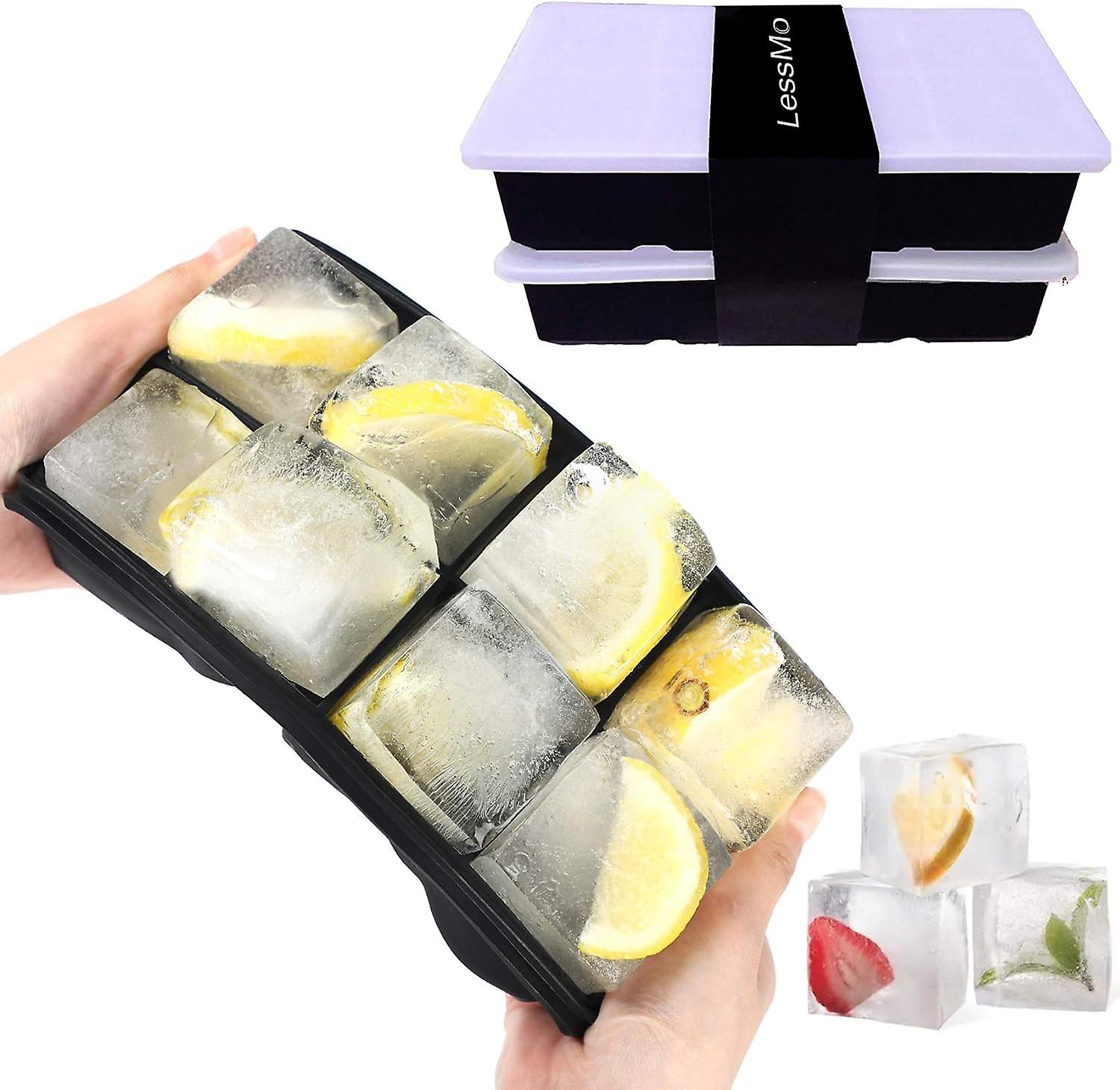 2-Pack Ice Cube Trays, 8-Hole Silicone Ice Cube Molds with Lids