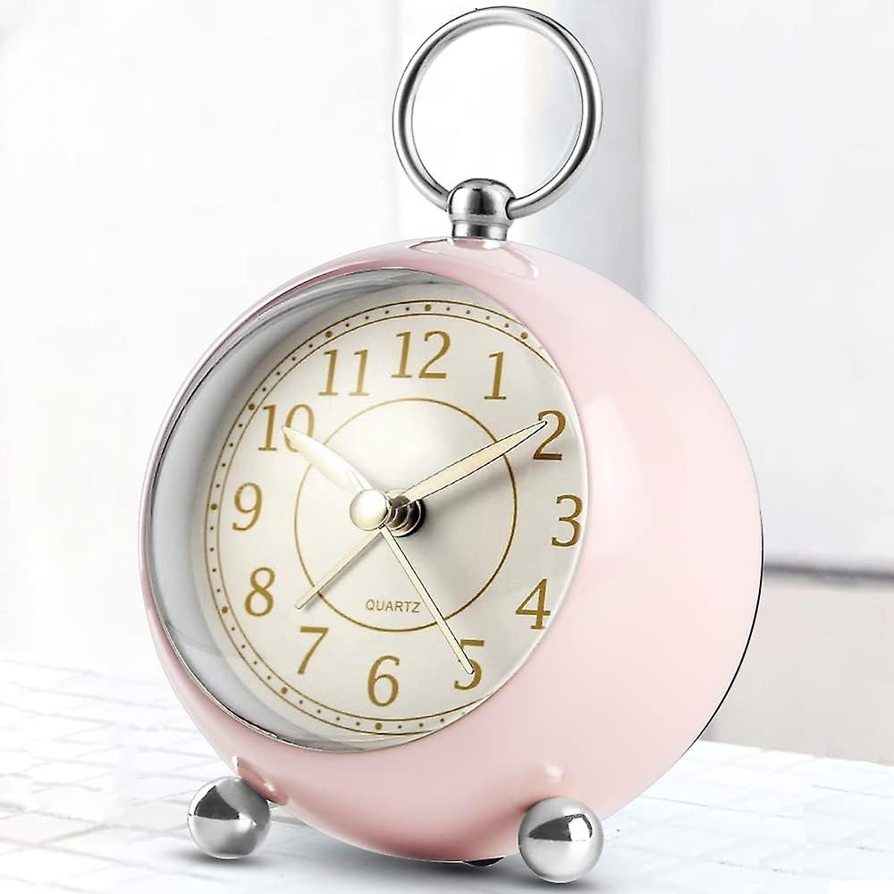 Silent Non-Ticking Alarm Clock, Battery Operated Bedside Clock, Table Clock for Bedroom, Easy to Read, Night Light Function, Pink