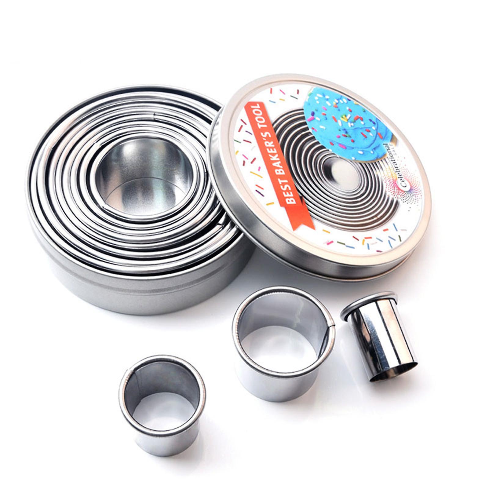 11 st metall kakformar set rostfritt stål runda kakstenciler cirkel kak bakverk utskärare