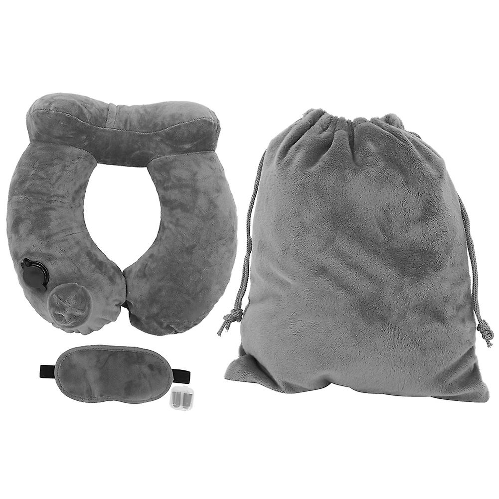 Oreiller de voyage gonflable automatique à pression, support de cou multi-usages en U, 32 x 30 x 10 cm, 4 pièces, gris
