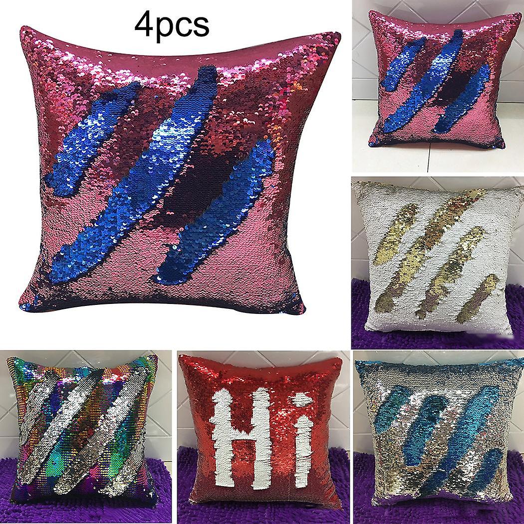 4PC Reversible Shiny Color Mermaid Cushion Cover Sequined Pillow Case