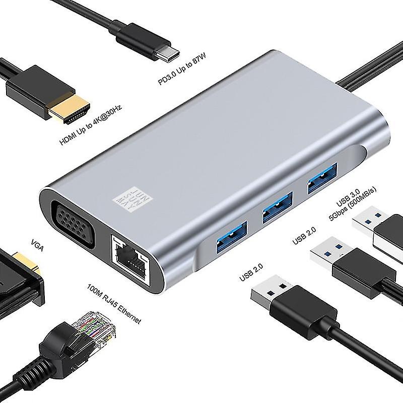 JUNSUNMAY 7 in 1 Type-C to 4K HDMI / VGA Adapter USB C Hub