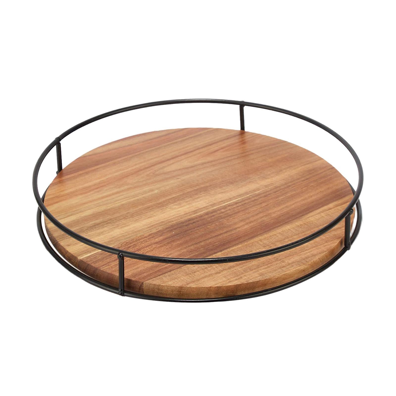 Wooden Turntable Tray Coffee Station Organizer Rotating Display Stand Space Saving Condiments Organizer for Pantry Coffee Bar