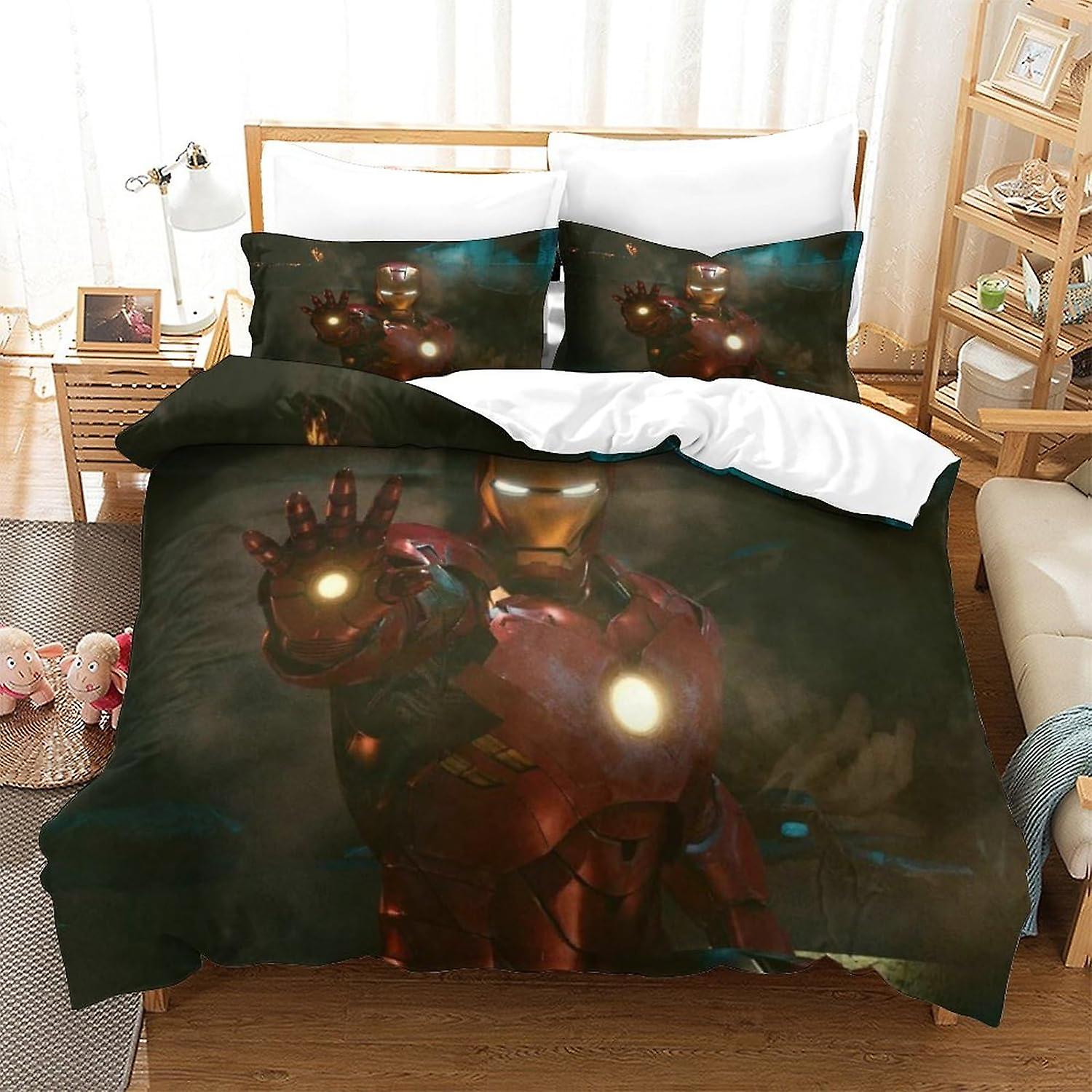 EKENOZ Bedding Set Iron Man Duvet Cover Set for 3D Printed 3 Pcs Soft Breathable Superhero Comforter Cover Quilt Cover with Pillowcases Double