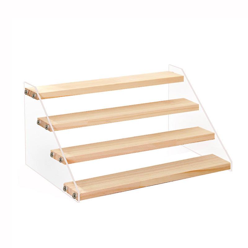 Acrylic & Stand, 4-step Clear Display Riser Wood Shelf For Displaying Figures, Jewelry, Perfumes Stand