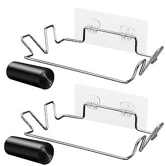 2Pcs Stainless Steel Trash Bag Holder - Over Cabinet Door, Wall Adhesive Hanging - for Kitchen Bathroom - with 2 Roll Trash Bags
