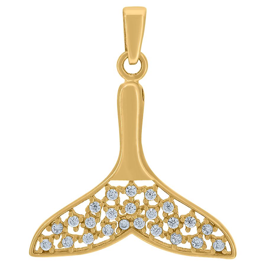 14k Yellow Gold Womens Cubic Zirconia Whale Tail Charm Pendant Necklace 23.4x19.6mm Wide-Pendant for Women