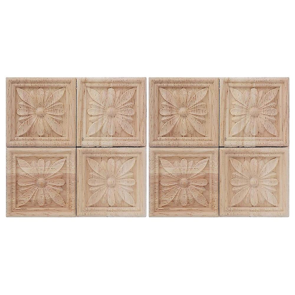 8Pcs Wood Carved Applique Onlay Carving Checkered Unpainted Flower Pattern Decal for Cabinet Door F