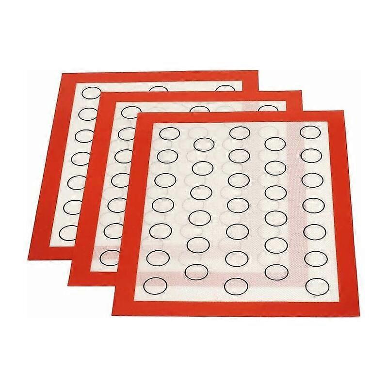 Silicone Baking Mat Set of 3 Reusable Non-Stick Baking Sheet Pastry Kneading Dough Oven Mat for Macaron Biscuit Dough, 42x29.5cm red