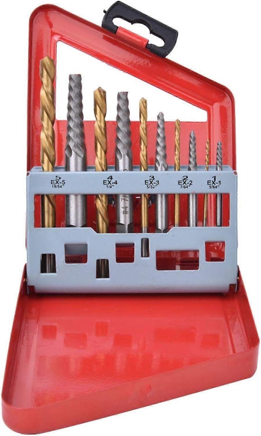 10 Pieces Drill Bit Screw Extractor Drill Bit , Left Hand Drill Bit Screw Extractor Kit Alloy Steel 