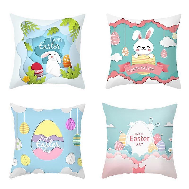 4Pcs Happy Easter Eggs Rabbit Cover Cushion Easter Decor for Home Easter Party Decorations Sofa Pil