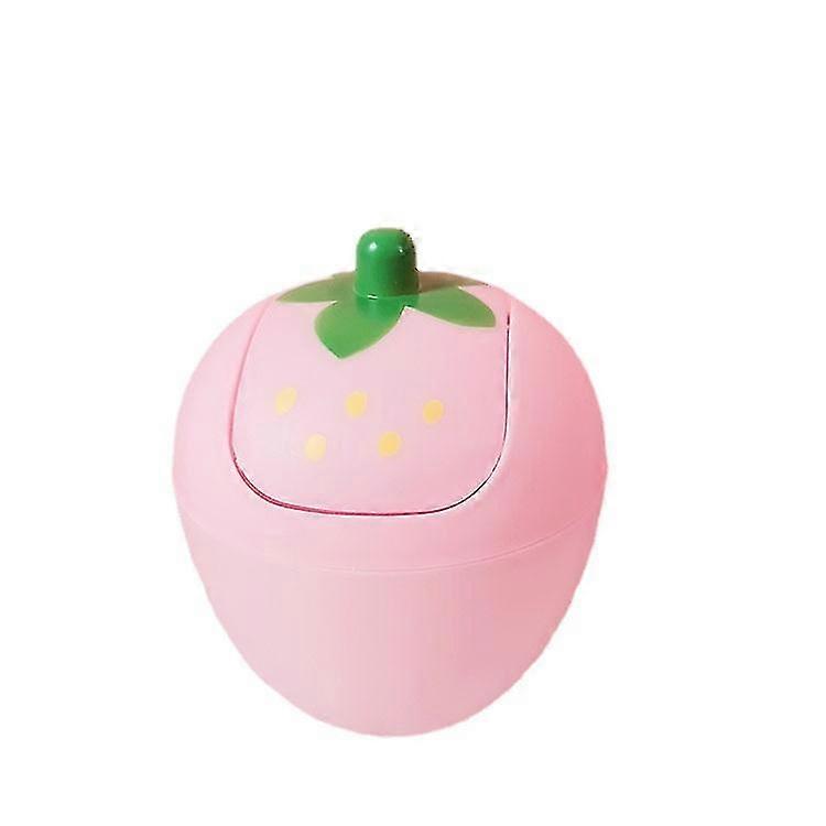 Cute Strawberry Desk Trash Can Small Plastic Storage Baskets Counter Top Garbage Can Kawaii Trash Bin Pen Holder Desk Organizer With Swing Lid For Hom
