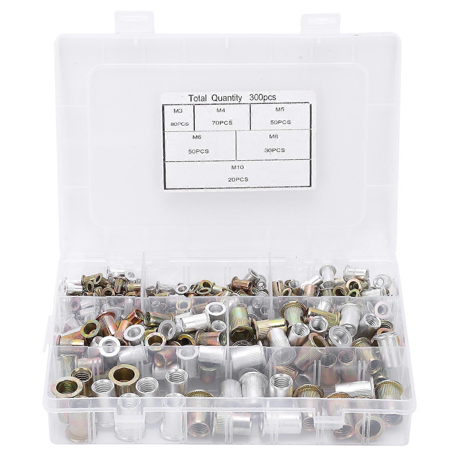 300pcs Rivet Nut Set Carbon Steel Threaded Insert Kit Assortment With 6 Specifications