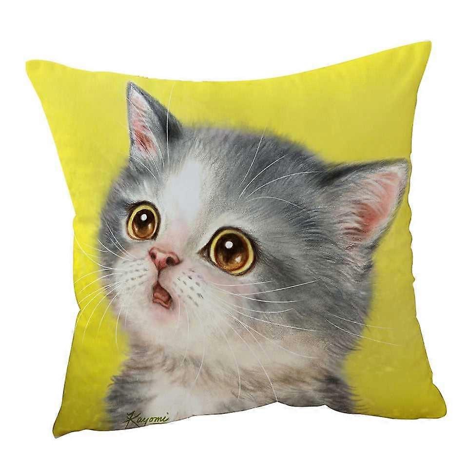 Adorable Staring Grey Kitty Cat Cushion Cover