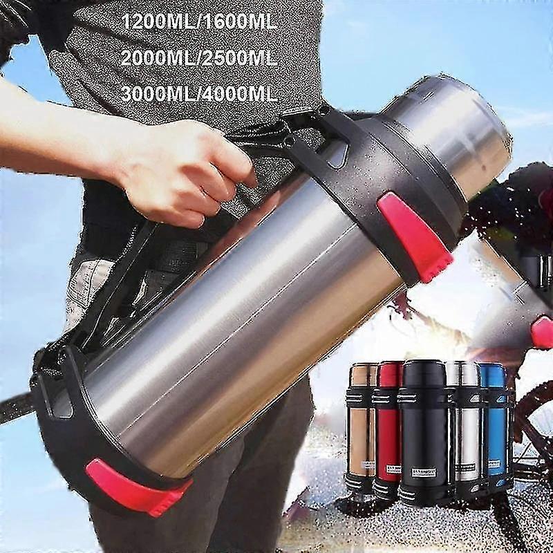 Μεγάλο θερμός 1200-4000ml, μπουκάλι κενού, θερμοπομπός από ανοξείδωτο ατσάλι με μόνωση και ιμάντα, 48 ώρες βύθισης