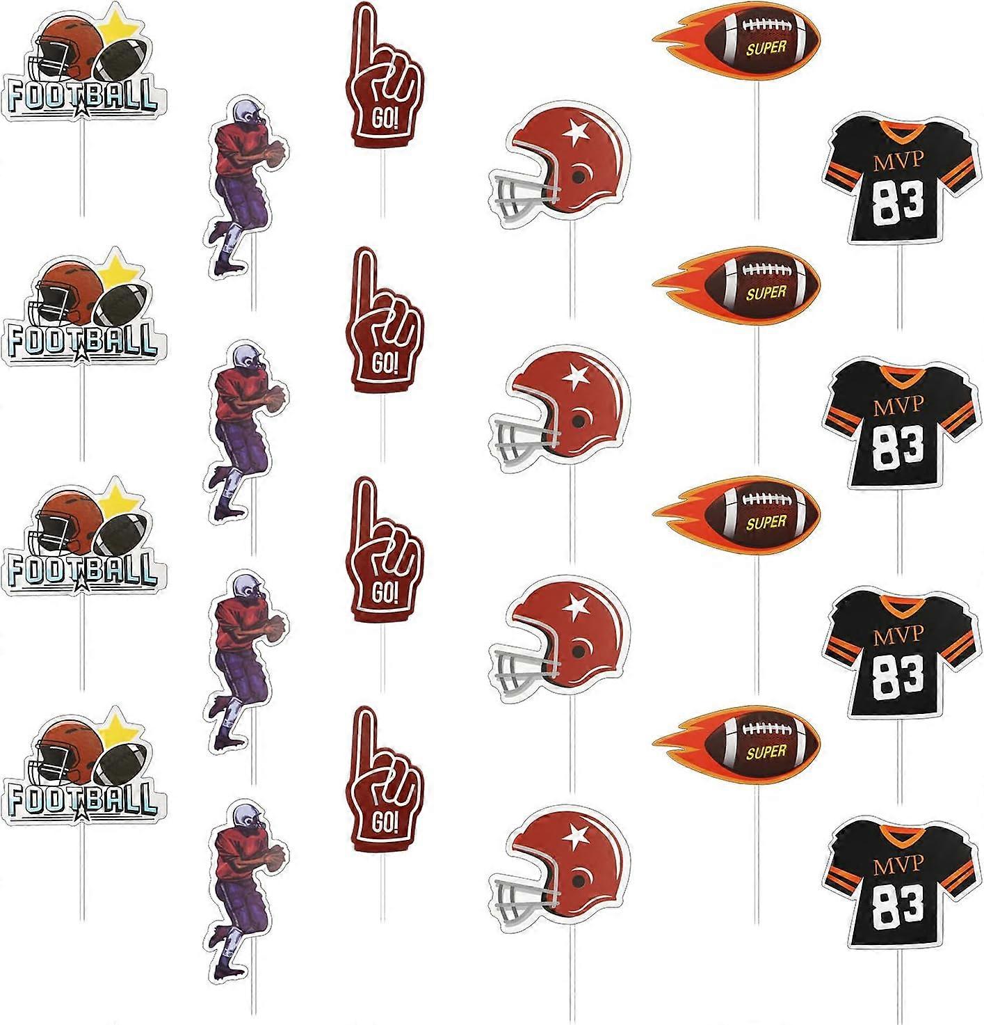 24-Piece Football Cupcake Toppers - Black Glitter Sports Cake Decorations For Birthday Parties