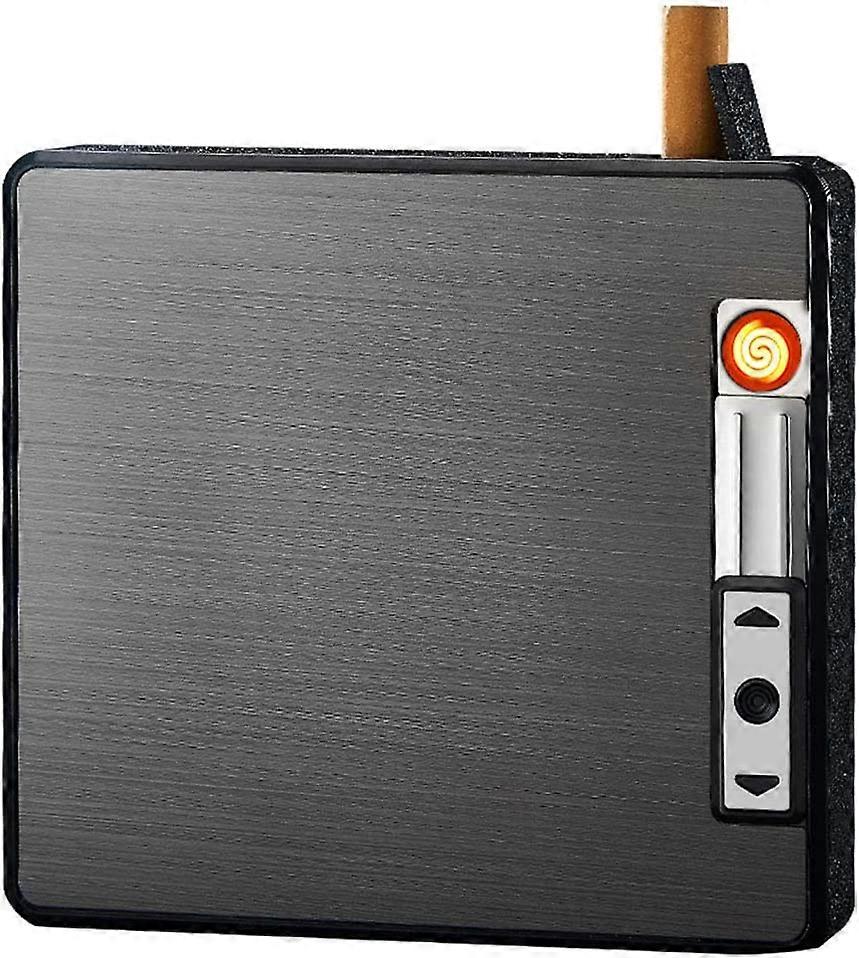 caso com isqueiro, caixa de lote completo de 19 cigarros isqueiro recarregável por USB sem chama, corte de vento