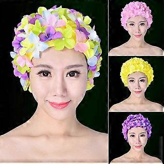 SINMI Bonnet de bain vintage à pétales de fleurs pour femme(Vert clair
