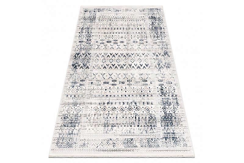 DISTIN 0833A navy blue / blue / white modern carpet - Boho, vintage, fringes