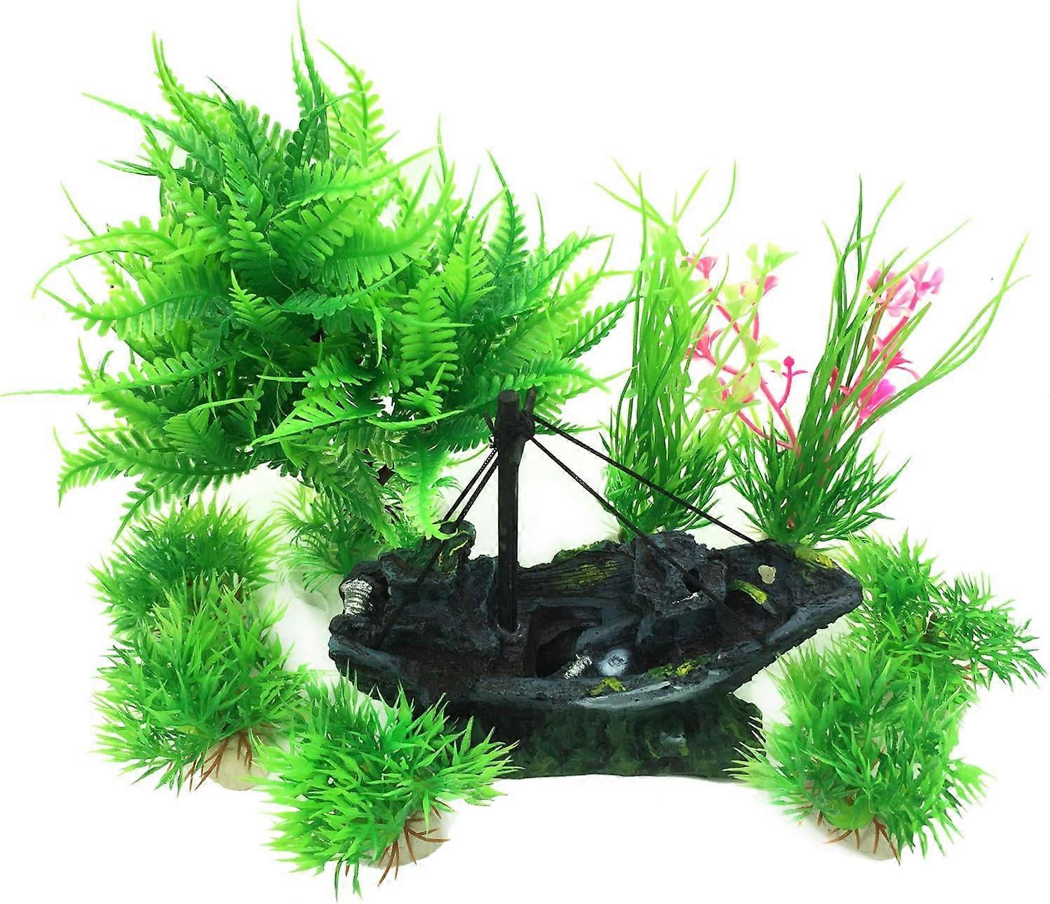 鱼缸装饰品 假山景观植物,水族馆船洞树脂鱼缸装饰品装饰品