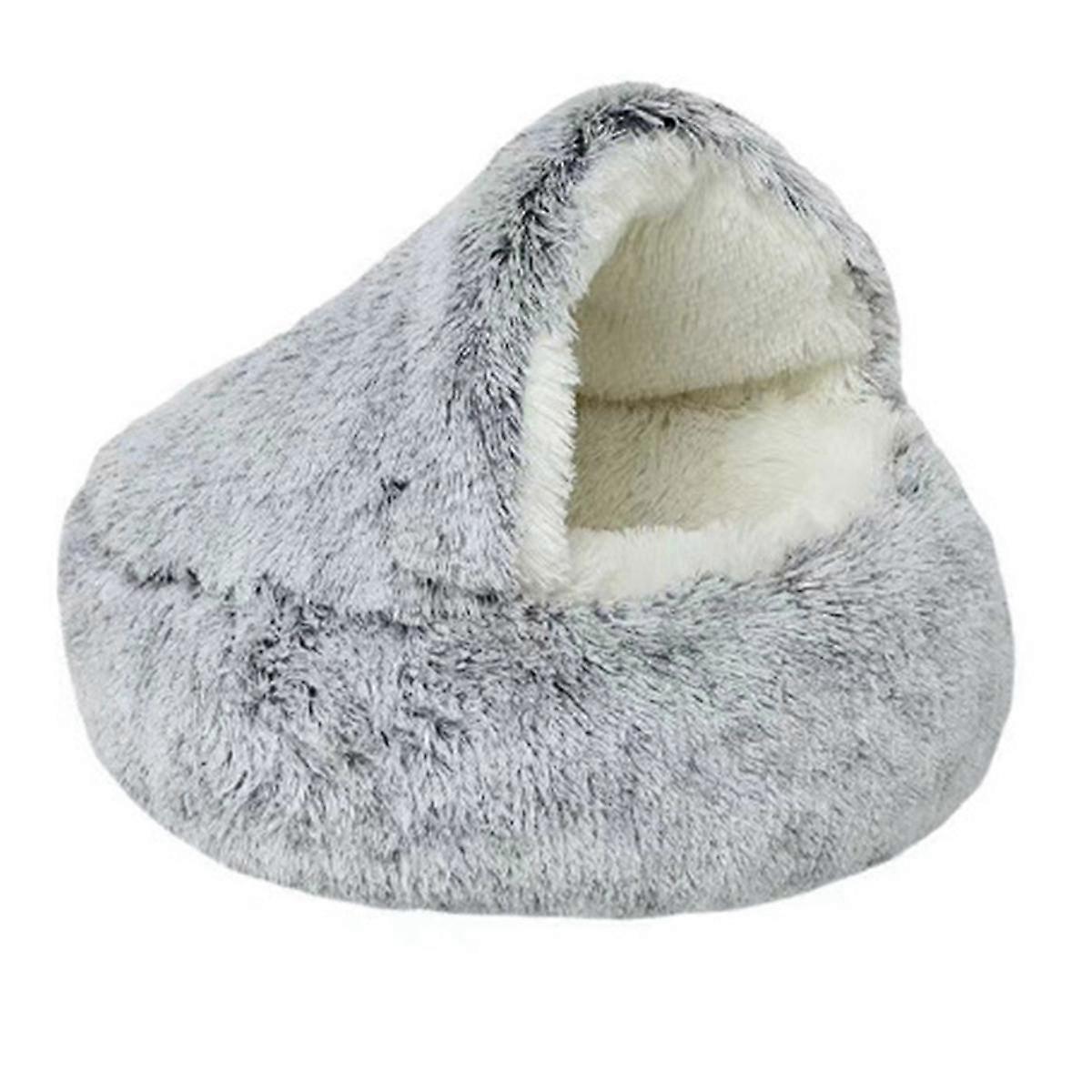 Soft Plush Round Bed Pet Mattress Warm Comfortable Basket Dog 2 in 1 Sleeping Bag Nest for Small , Grey