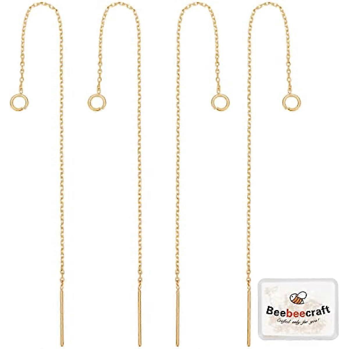 10Pcs/Box Ear Threads 105mm Long Chain Dangle Bar Earrings with Loop 18K Gold Plated Ear Threads 0.8mm Pin for DIY Earring Making