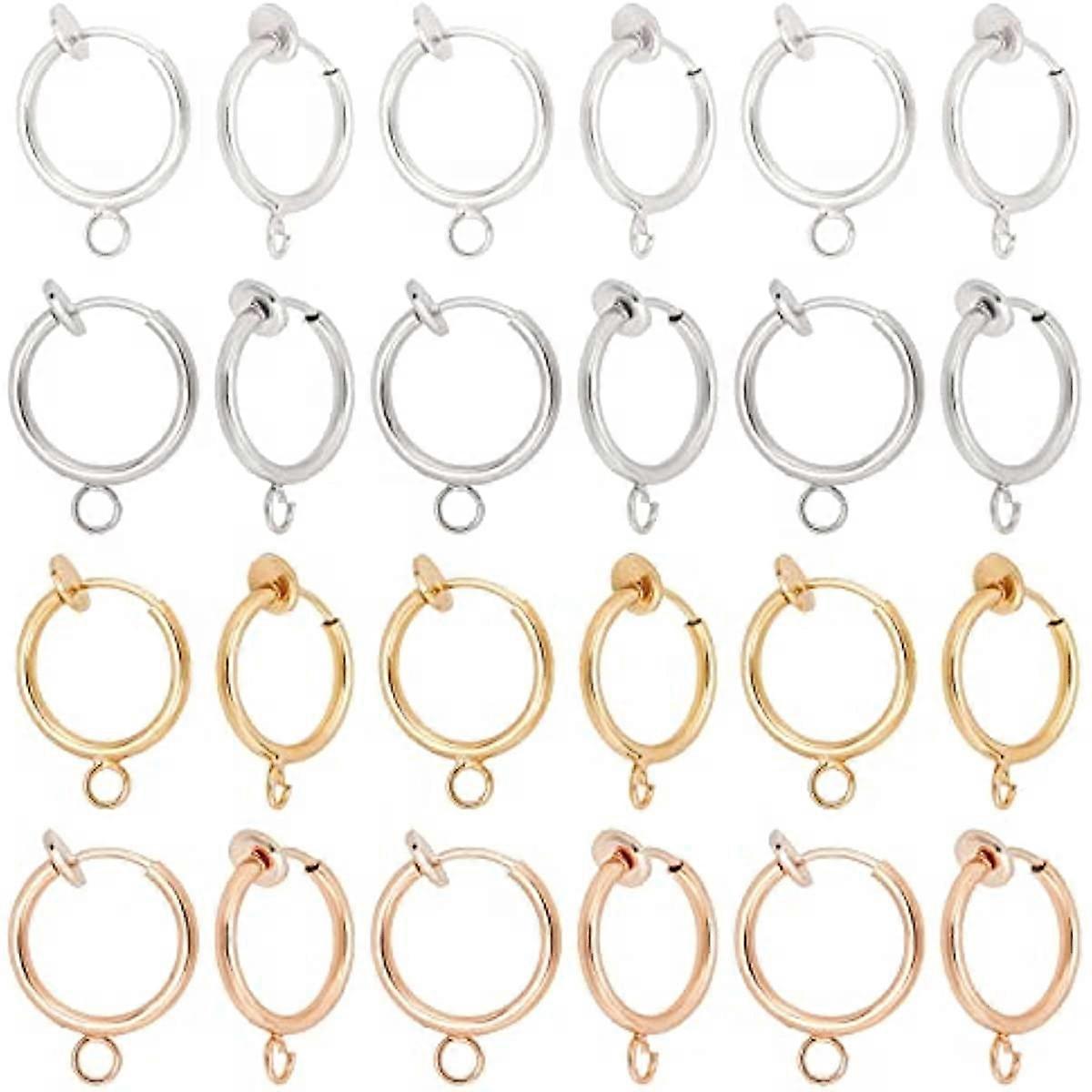 40pcs Clip on Earring Converters 4 Colors Non-Pierced Earring Components Findings 0.5 Inch Brass Dangle Earring Clip with Easy Open Loop for Non-Pierc