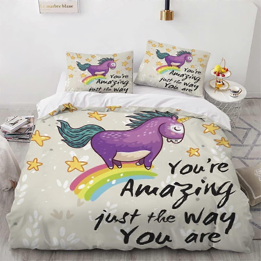 Barnsängkläder cm Unicorn Påslakan Tecknad Häst Sängkläder Mikrofiber Sängkläder + 2 örngott