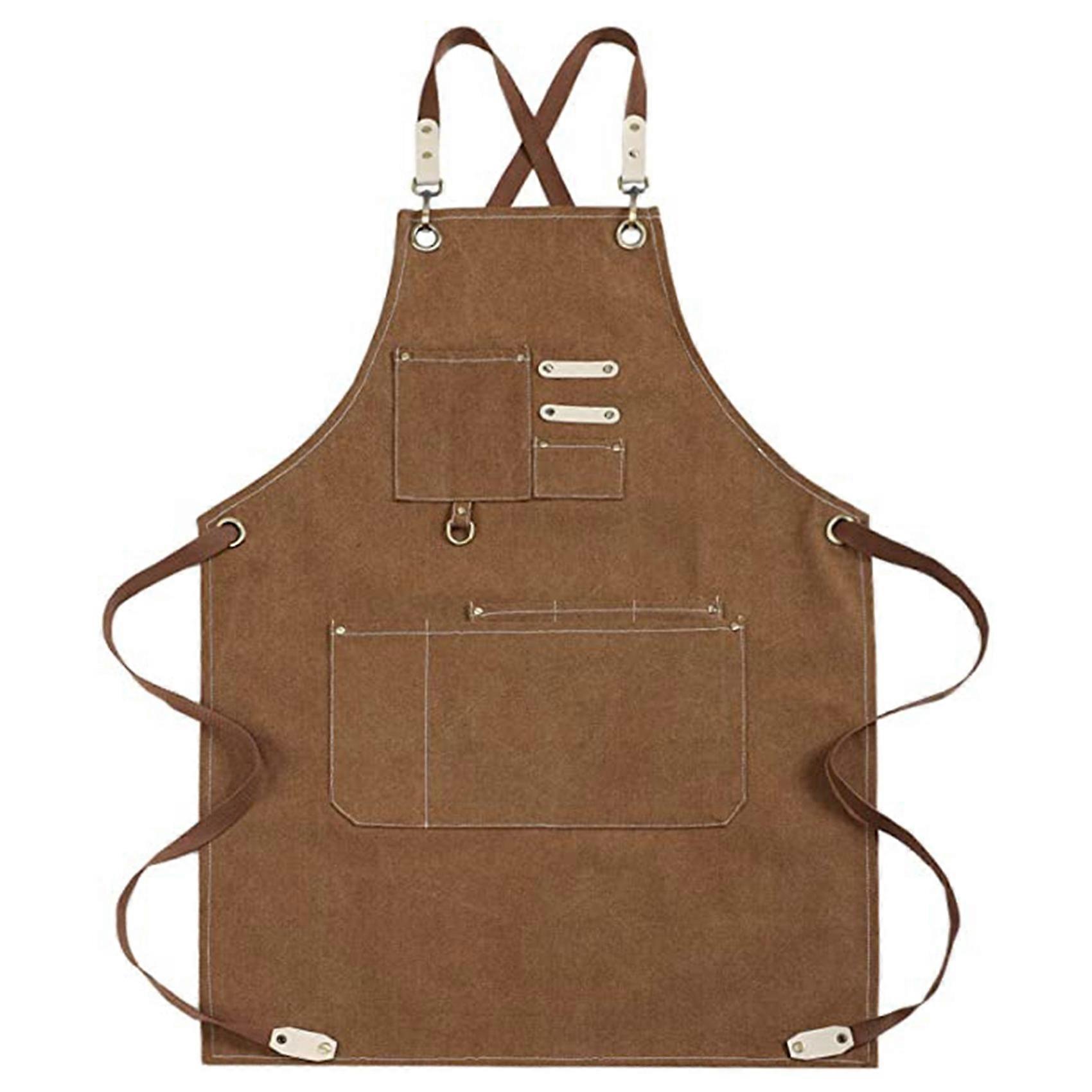 Chef Apron Water Resistant Canvas Back Adjustable Apron for Men Women(Coffee)