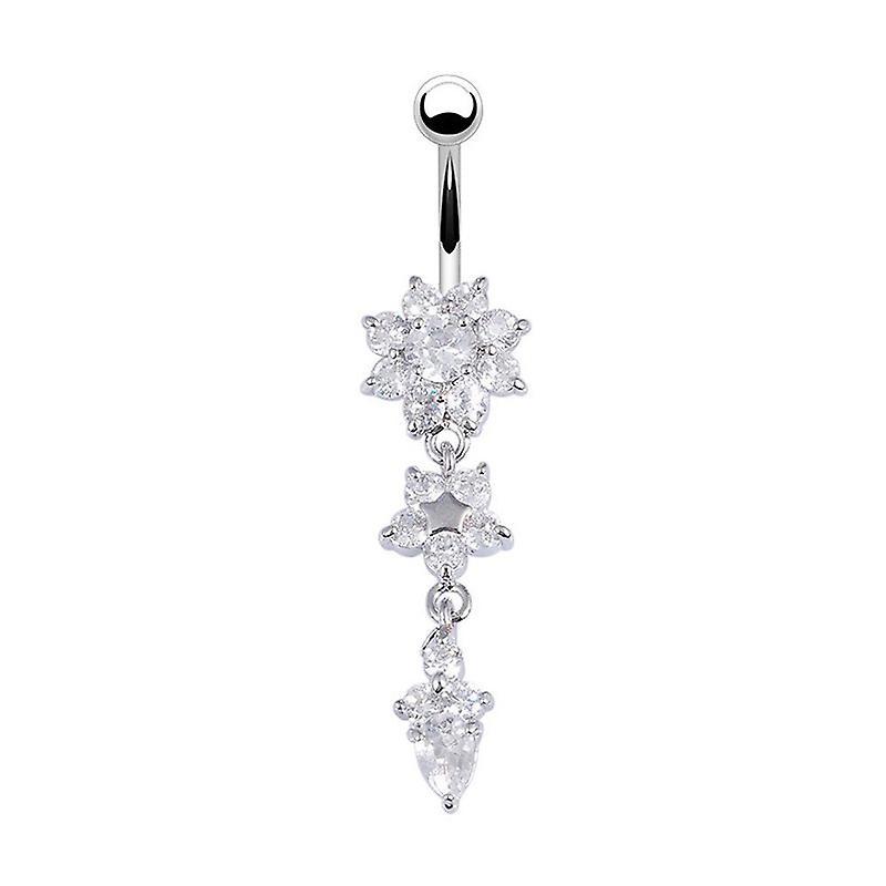 Navel Belly Button Rings Crystal Flower Dangle Bar Barbell Body Piercing Jewelry Gifts