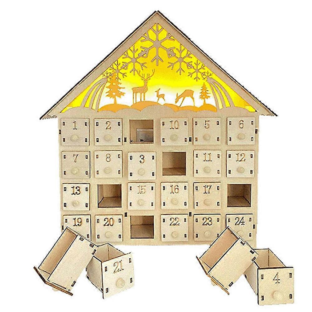 House Shape Calendar Box Ornament Exquisite Engrave Calendar Artwares for Children(Log Color)