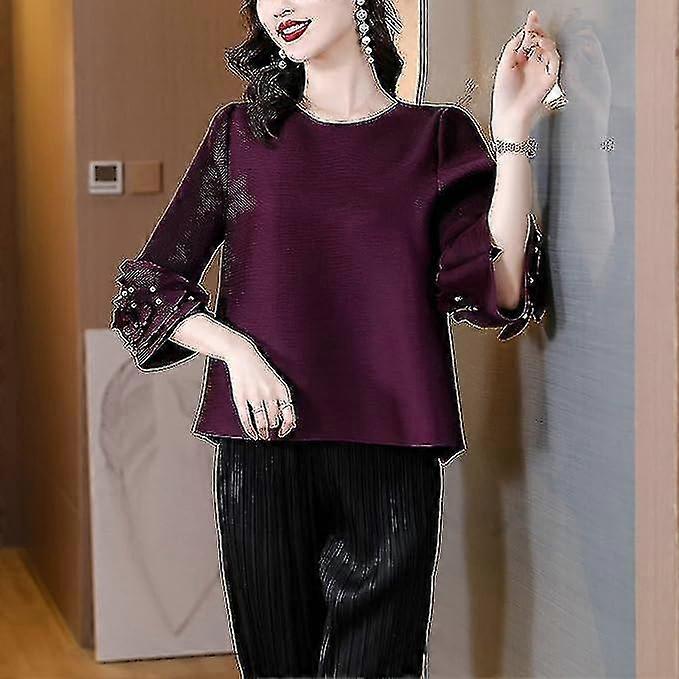 Pleated Women's Top Ruffled Sleeve Pleated Loose Niche Round Neck Slimming T-shirt