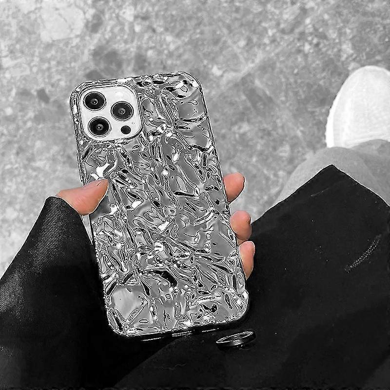 Luxury Silver Tin Paper Phone Case For Iphone 14 13 11 12 Pro Max X Xs Max Xr 7 8plus Water Ripple Shockproof Soft Cover