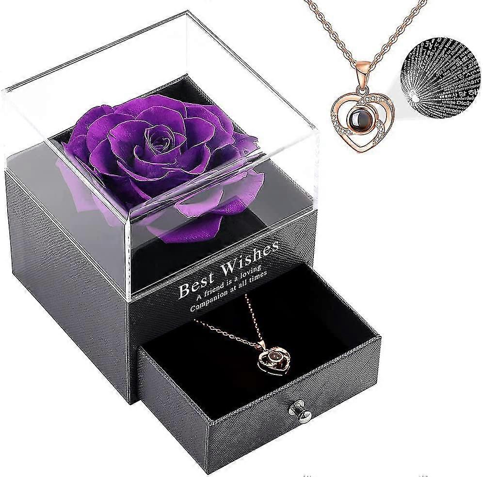 عيد الميلاد المحفوظة روز الحقيقي مع قلادة القلب