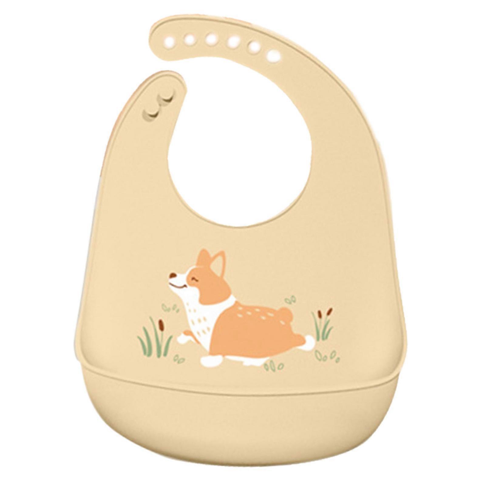 Silicone Baby Bib Waterproof Easily Clean Silicone Feeding Bib for Babies Girl and Boy Yellow Puppy