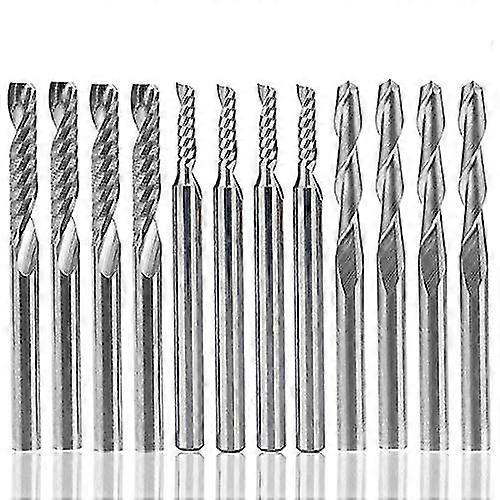 12pcs tungsten carbide cutters,4 pcs 1/8"cnc router bits double flute tools+8 pcs single edge(2 types)