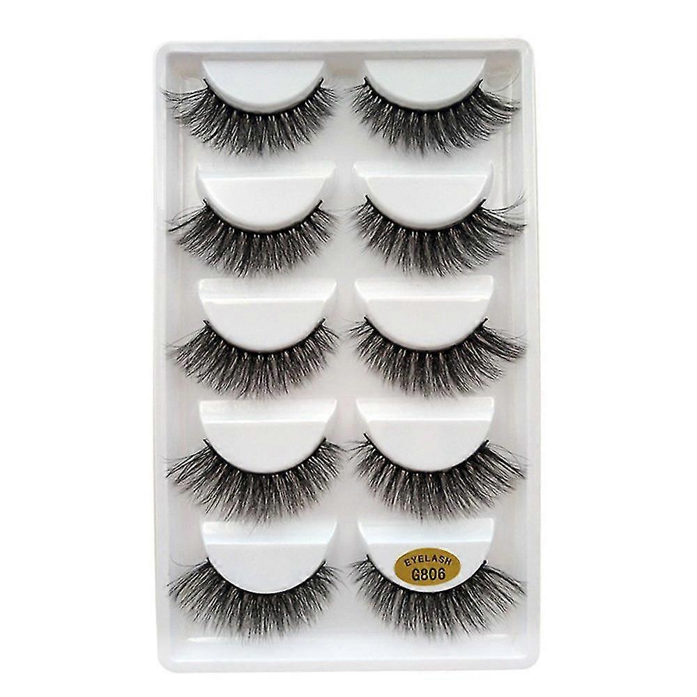 5 Pairs 3d False Eyelashes Natural Black Long With Invisible Band Reusable