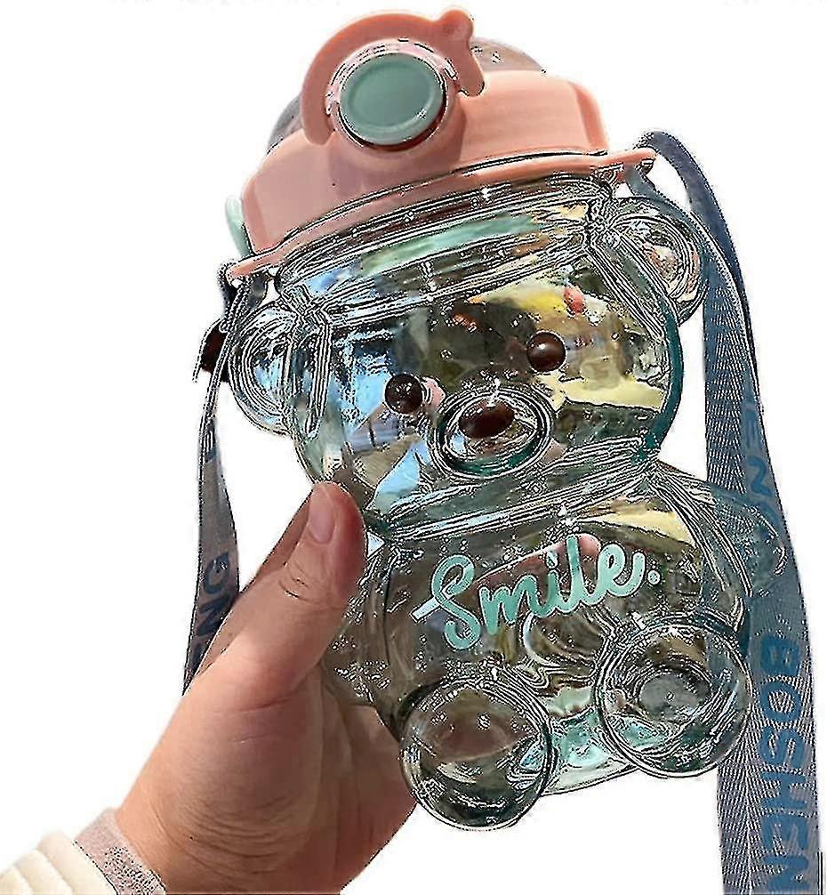 Kawaii Bear Shaped Water Bottle With Straw And Strapwater Bottle With Straw And Strap