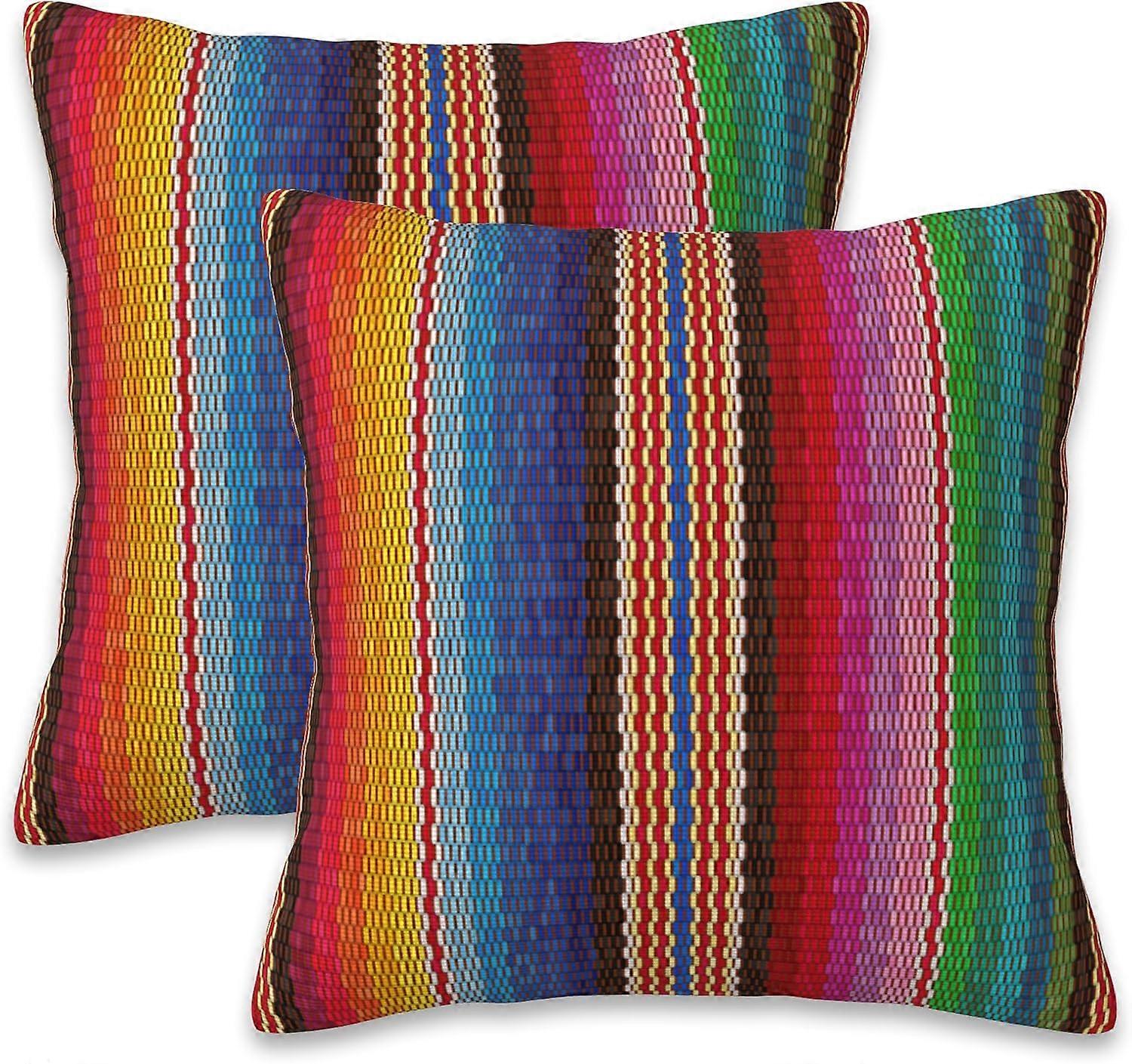 Hodiť obliečky na vankúše Prúžky na prikrývku Obliečky na vankúše 16x16 palcov Sada 2 farebných mexických pruhov Vankúše Hodiť vankúše Dekoratívne obliečky na vankúše Poťahy na vankúše pre
