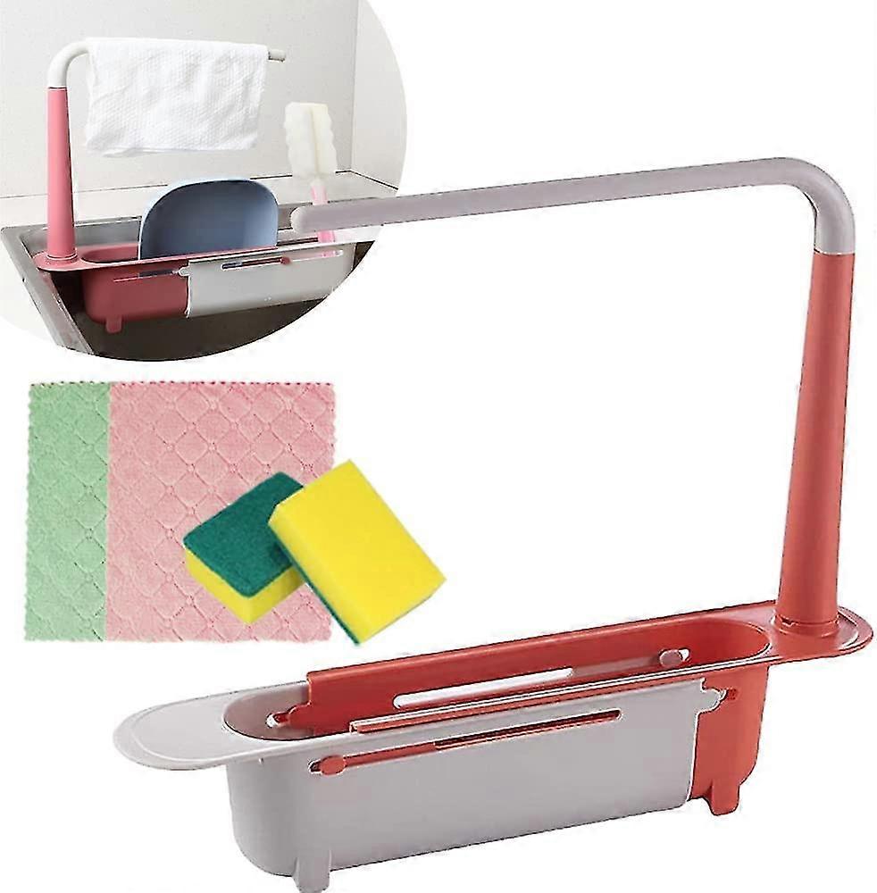 Updated 2-in-1 Telescopic Sink Storage Rack Holder, Adjustable Length Telescopic Sink Storage Rack Holder