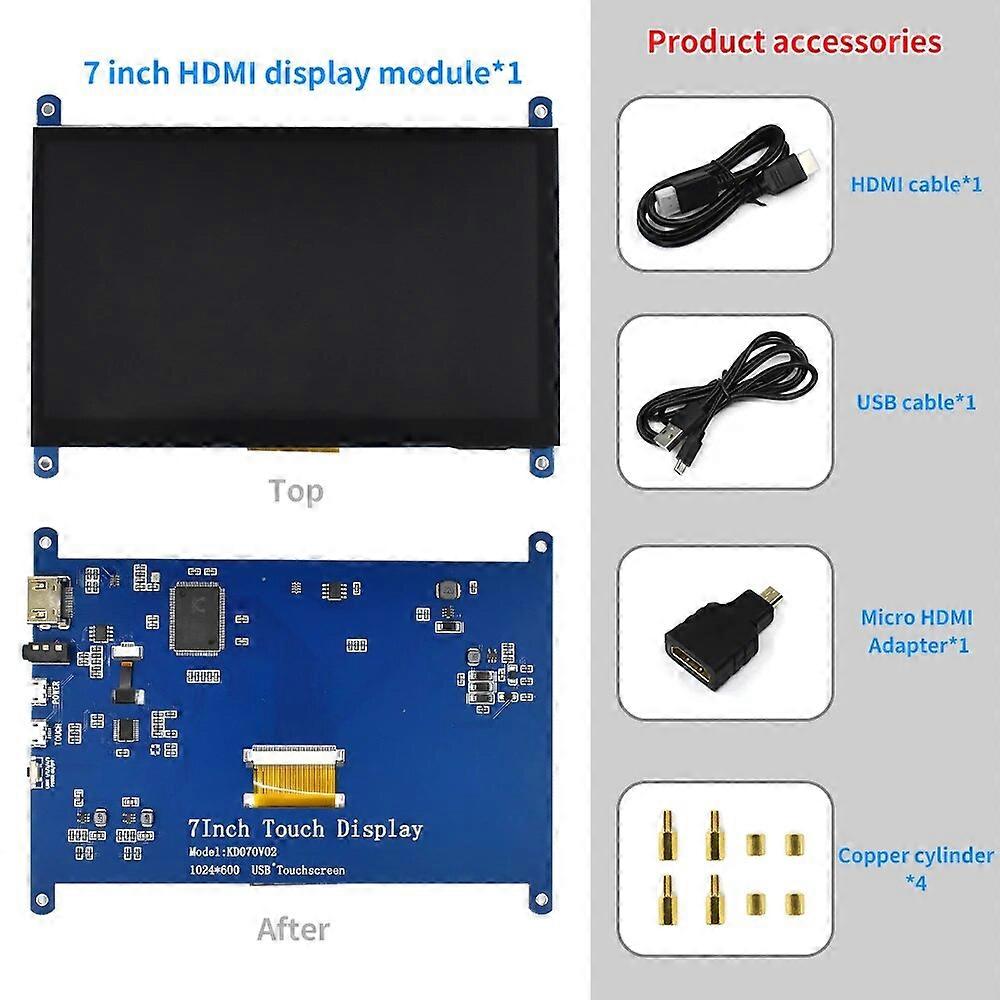 7 polegadas 1024 * 600 IPS capacitivo Touch Panel TFT LCD Module Display para Raspberry Pi 3 B + / 4b